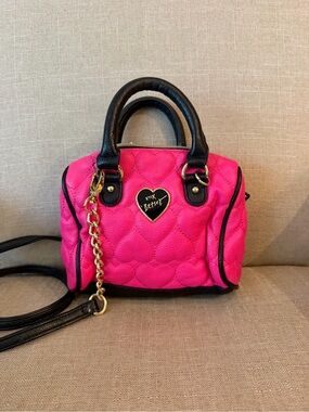 Betsey Johnson Hot Pink Quilted Mini Satchel with Black Trim